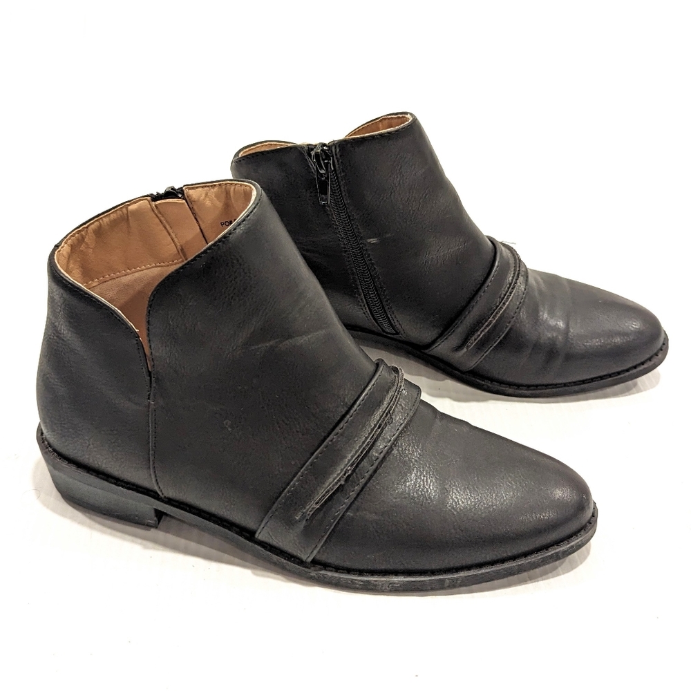 C LABEL black faux leather ankle booties